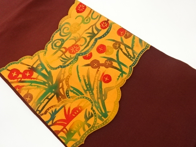JAPANESE NAGOYA OBI / CHIRIMEN / FLORAL PLANTS
